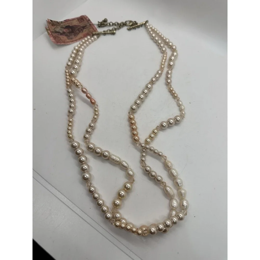 Handmade Multi‎ Strand Freshwater Pearl Necklace Blush Champagne Beads
